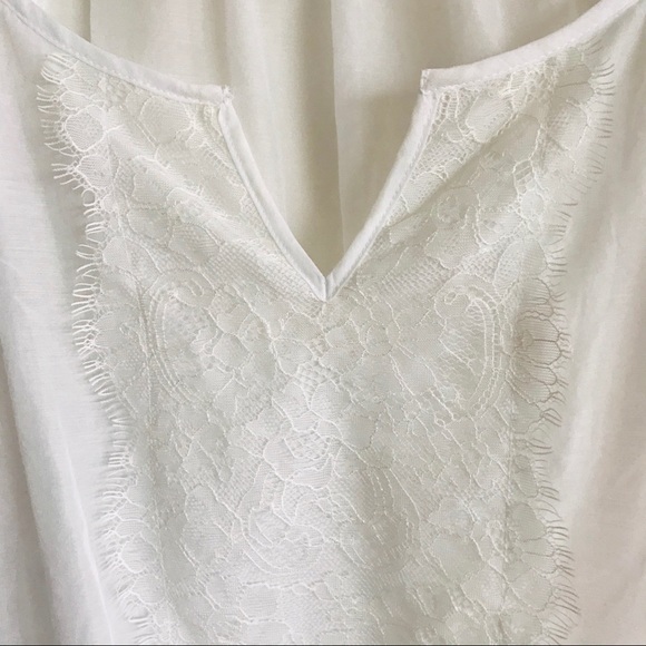 Candies White Blouse Semi Sheer Center Lace Short Elastic Puff Sleeves Top Med. - Picture 5 of 16